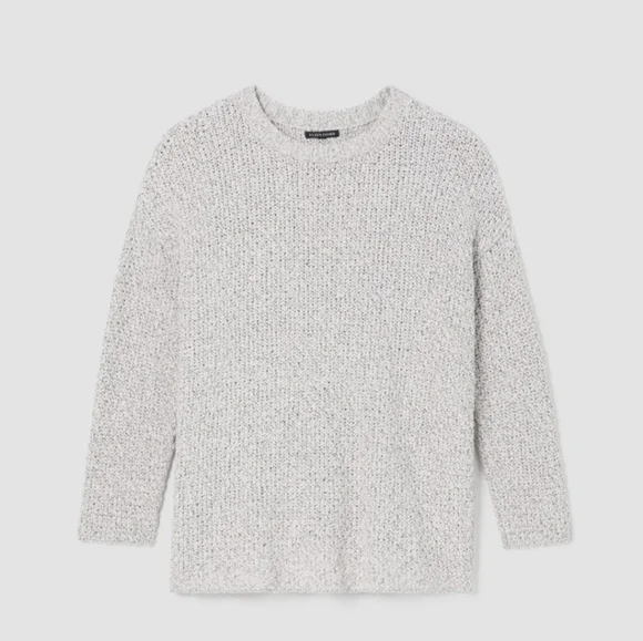 EILEEN FISHER | Cotton Crimp Crew Neck Long Top | Large | Sea Salt - Picture 8 of 9